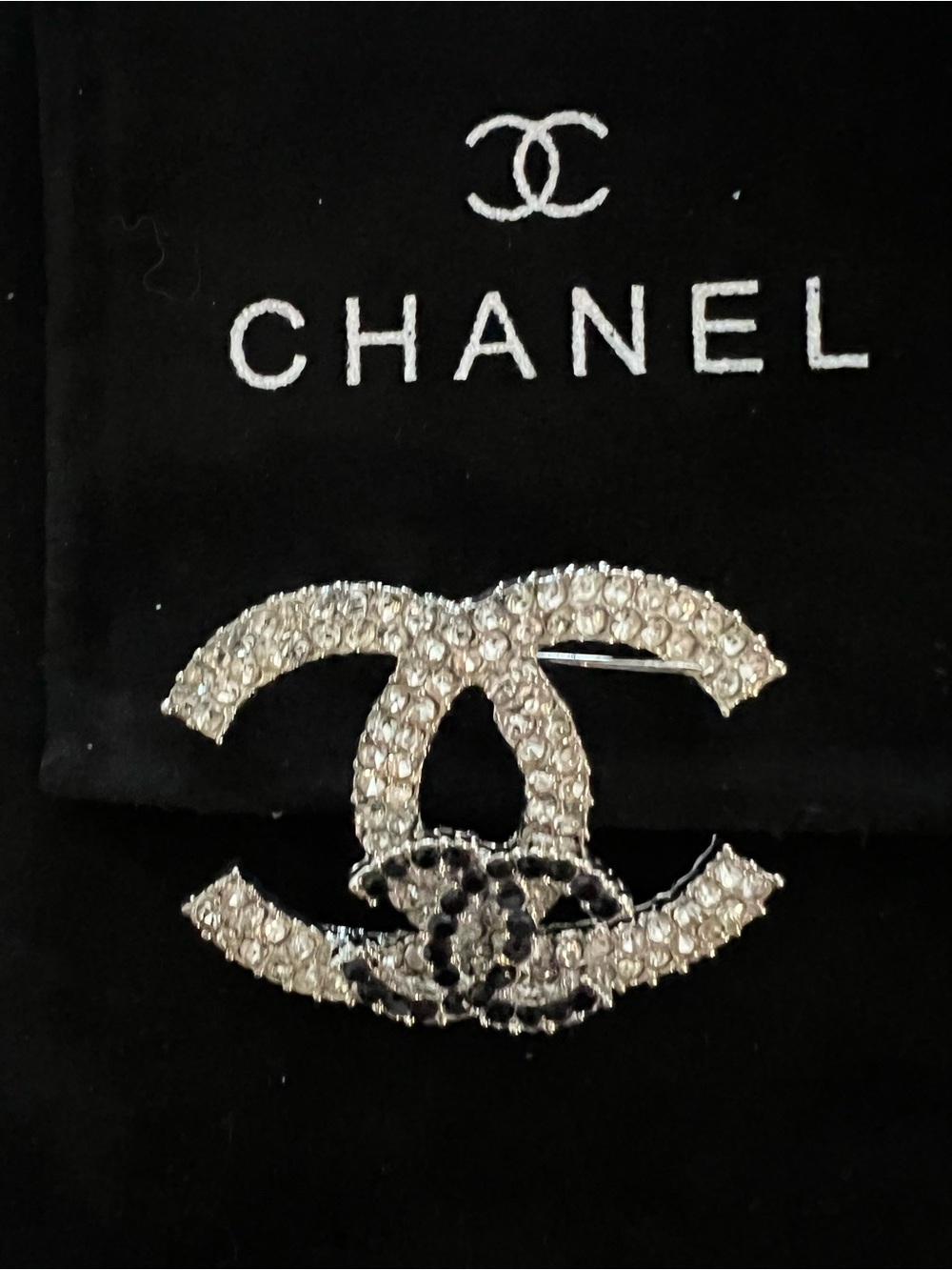 CHANEL Silver Textured CC Logo Brooch